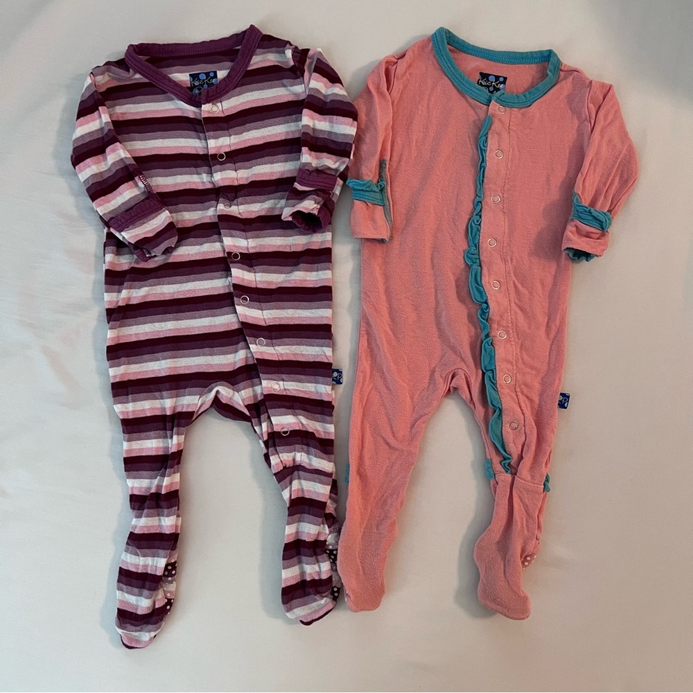 0-3M girls Kickee Pants footies set
